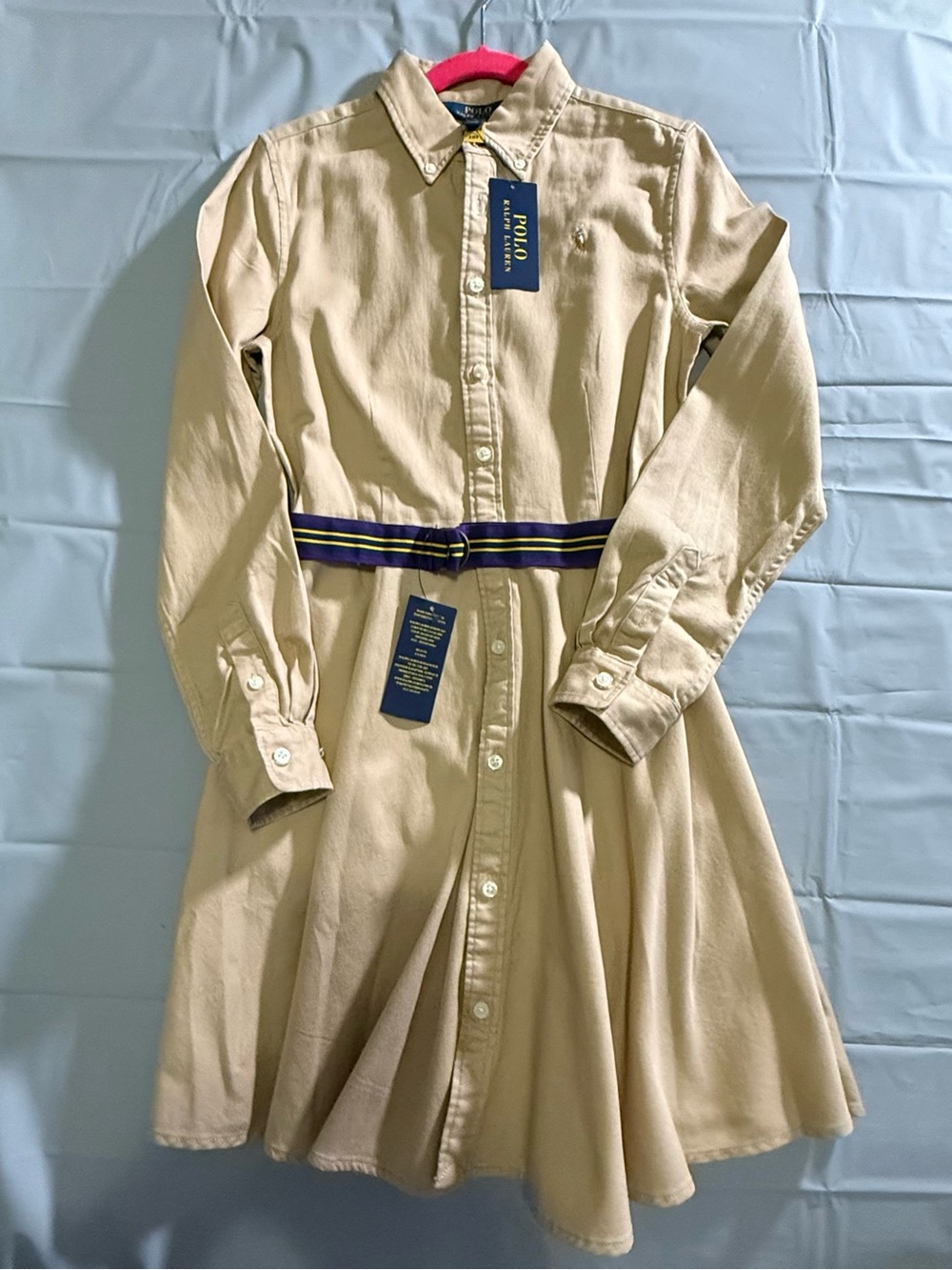 Girl’s Polo Ralph Lauren Chino (Khaki) Shirt Dress Belt Size 14 NEW/TAGS